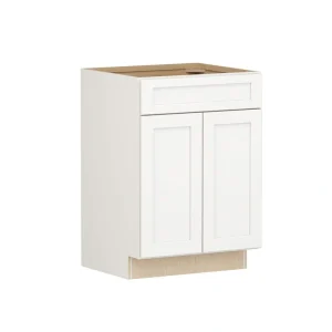 SIMPLY WOODMARK PRO Shaker Full Overlay 24 in. W x 20.75 in. D x 34.5 in. H Plywood Assembled Vanity Sink Base Bath Cabinet in Linen White