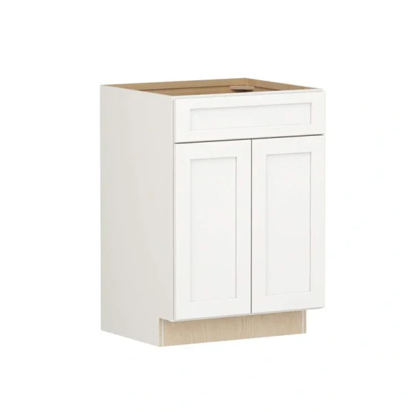 SIMPLY WOODMARK PRO Shaker Full Overlay 24 in. W x 20.75 in. D x 34.5 in. H Plywood Assembled Vanity Sink Base Bath Cabinet in Linen White