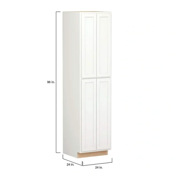 SIMPLY WOODMARK PRO Shaker Partial Overlay 24 in. W x 24 in. D x 96 in. H Plywood Assembled Utility Kitchen Cabinet in Linen White
