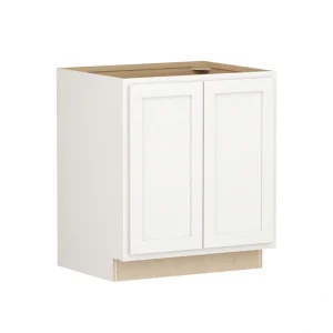 SIMPLY WOODMARK PRO Shaker Partial Overlay 30 in W x 24 in D x 34.5 in H Plywood Assembled Full Height Base Kitchen Cabinet in Linen White