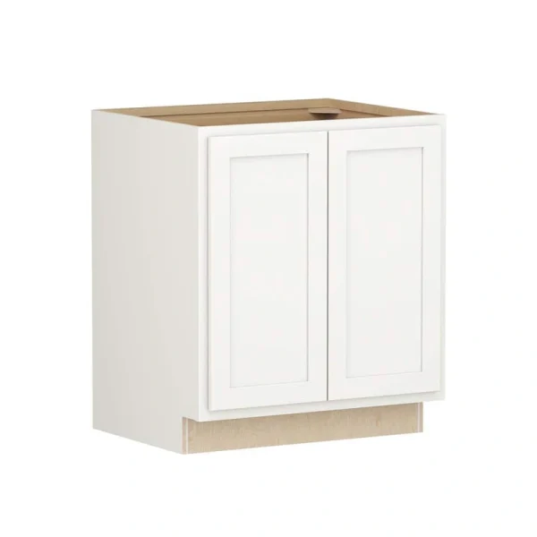 SIMPLY WOODMARK PRO Shaker Partial Overlay 30 in W x 24 in D x 34.5 in H Plywood Assembled Full Height Base Kitchen Cabinet in Linen White