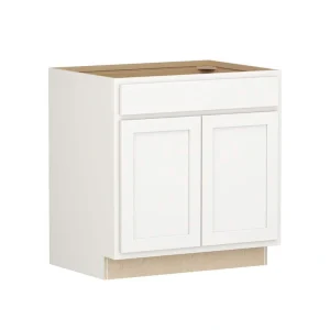 SIMPLY WOODMARK PRO Shaker Partial Overlay 33 in. W x 24 in. D x 34.5 in. H Plywood Assembled Sink Base Kitchen Cabinet in Linen White