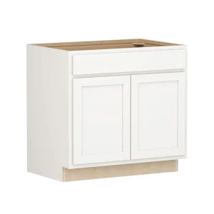 SIMPLY WOODMARK PRO Shaker Partial Overlay 36 in. W x 24 in. D x 34.5 in. H Plywood Assembled Base Kitchen Cabinet in Linen White