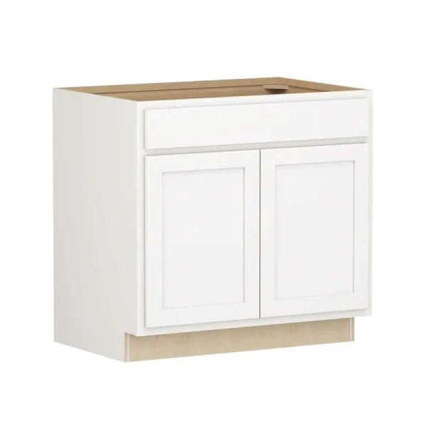 SIMPLY WOODMARK PRO Shaker Partial Overlay 36 in. W x 24 in. D x 34.5 in. H Plywood Assembled Base Kitchen Cabinet in Linen White