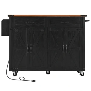 SINOFURN Black Mdf Base with Mdf Top Rolling Kitchen Cart (17.7-in x 53.5-in x 36.5-in)
