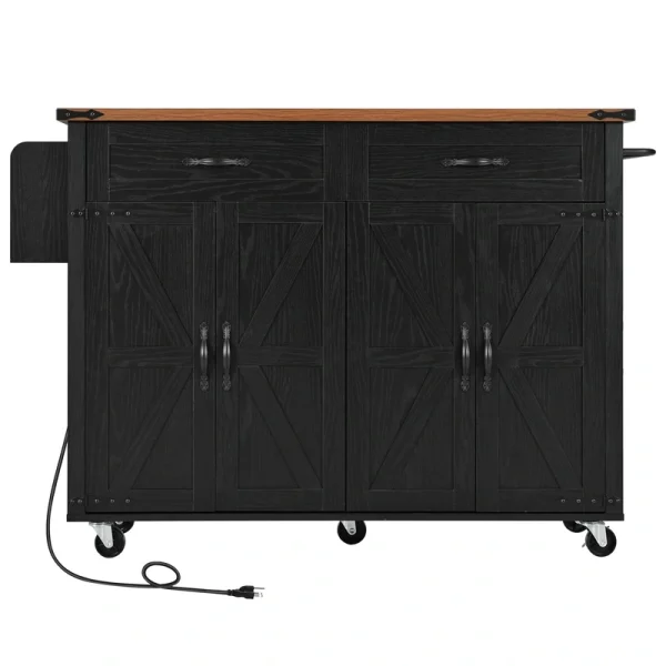 SINOFURN Black Mdf Base with Mdf Top Rolling Kitchen Cart (17.7-in x 53.5-in x 36.5-in)