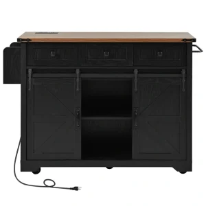 SINOFURN Black Mdf Base with Mdf Top Rolling Kitchen Cart (17.7-in x 53.8-in x 37-in)