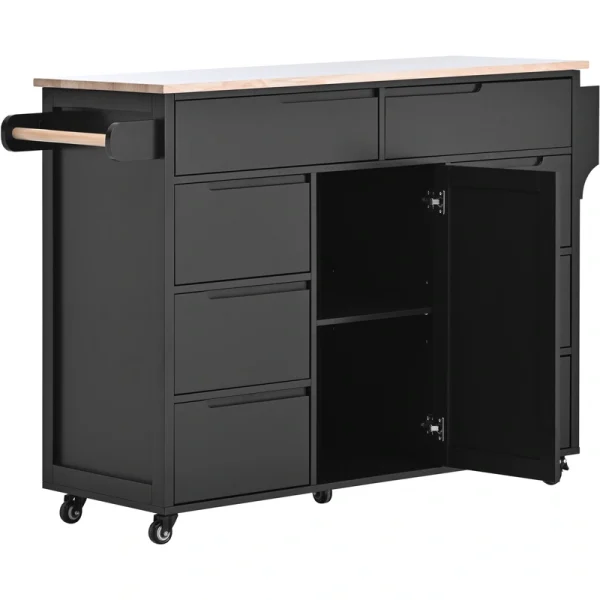 SINOFURN Black Mdf Base with Wood Top Rolling Kitchen Cart (18.5-in x 53.1-in x 37-in)
