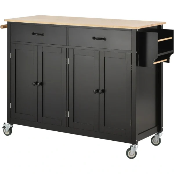 SINOFURN Black Mdf Base with Wood Top Rolling Kitchen Cart (18.5-in x 54.33-in x 36.22-in)
