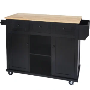 SINOFURN Black Mdf Base with Wood Top Rolling Kitchen Island (17.7-in x 53.1-in x 37.2-in)