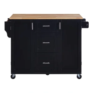 SINOFURN Black Mdf Base with Wood Top Rolling Kitchen Island (17-in x 50-in x 36.9-in)