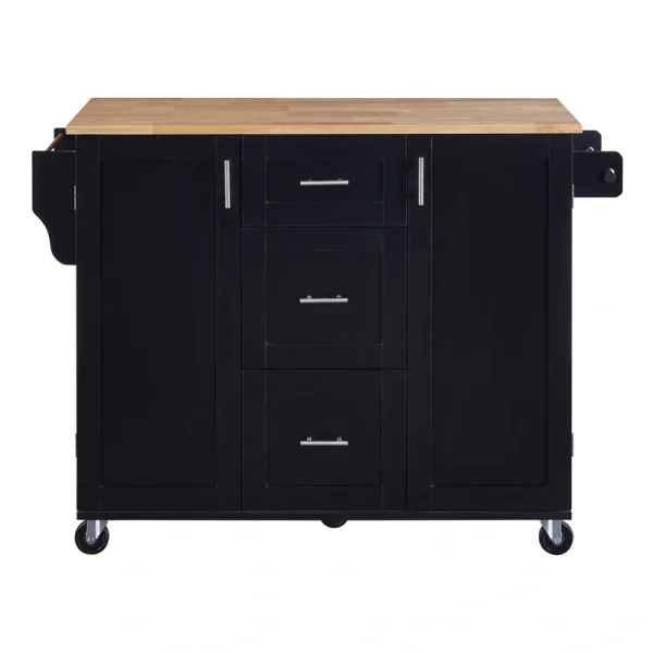 SINOFURN Black Mdf Base with Wood Top Rolling Kitchen Island (17-in x 50-in x 36.9-in)