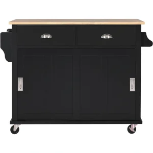 SINOFURN Black Mdf Base with Wood Top Rolling Kitchen Island (20.5-in x 52.2-in x 36.6-in)