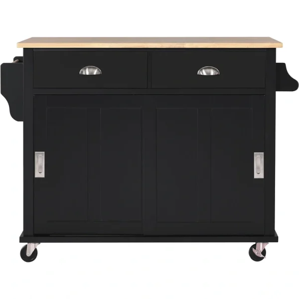 SINOFURN Black Mdf Base with Wood Top Rolling Kitchen Island (20.5-in x 52.2-in x 36.6-in)