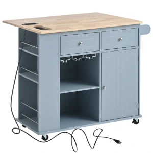 SINOFURN Blue Mdf Base with Wood Top Rolling Kitchen Cart (29.3-in x 39.8-in x 33.7-in) T726917422