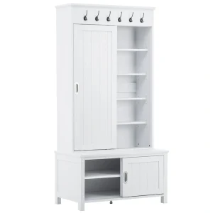 SINOFURN Craftsman 35.4-in White Wood Hall Tree