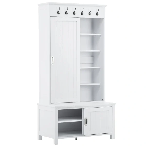 SINOFURN Craftsman 35.4-in White Wood Hall Tree