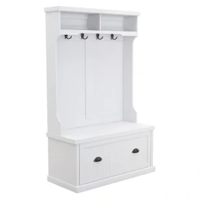 SINOFURN Farmhouse 40.2-in White Wood Hall Tree