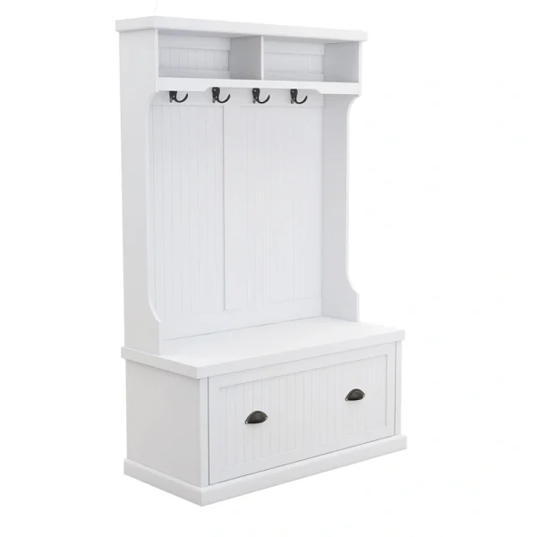 SINOFURN Farmhouse 40.2-in White Wood Hall Tree