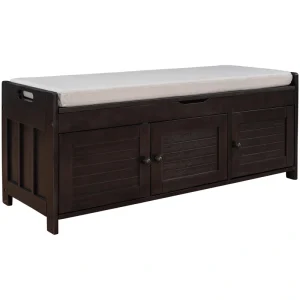 SINOFURN Farmhouse Brown Accent Bench with Storage Bench 43.5-in x 16-in x 18-in