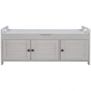 SINOFURN Farmhouse Gray Wash Accent Bench with Storage Bench 43.5-in x 16-in x 18-in