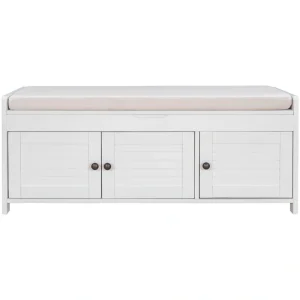 SINOFURN Farmhouse White Accent Bench with Storage Bench 43.5-in x 16-in x 18-in