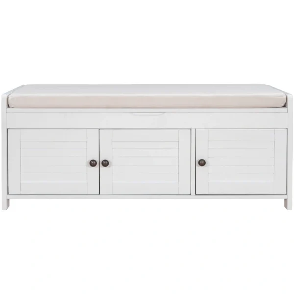 SINOFURN Farmhouse White Accent Bench with Storage Bench 43.5-in x 16-in x 18-in