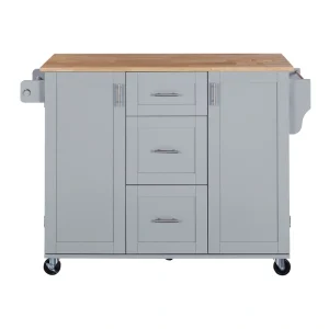 SINOFURN Gray Mdf Base with Wood Top Rolling Kitchen Island (17-in x 50-in x 36.9-in)