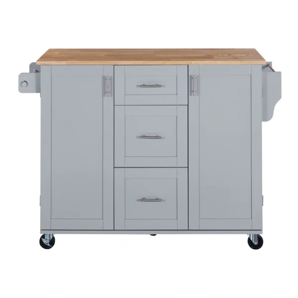 SINOFURN Gray Mdf Base with Wood Top Rolling Kitchen Island (17-in x 50-in x 36.9-in)