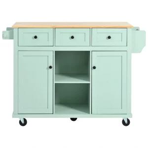 SINOFURN Green Mdf Base with Wood Top Rolling Kitchen Island (17.7-in x 53.1-in x 37.2-in)