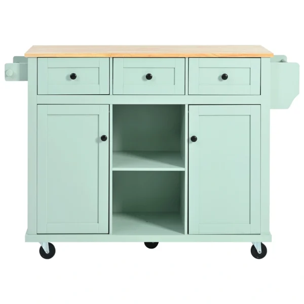 SINOFURN Green Mdf Base with Wood Top Rolling Kitchen Island (17.7-in x 53.1-in x 37.2-in)