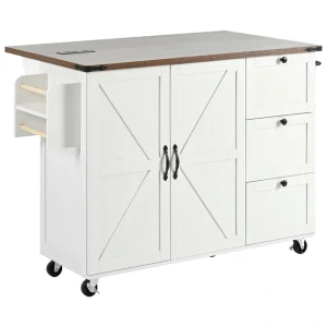SINOFURN White Mdf Base with Mdf Top Rolling Kitchen Cart (17.7-in x 54.5-in x 36.5-in)