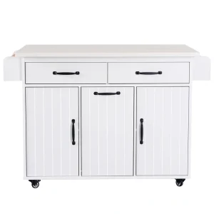 SINOFURN White Mdf Base with Mdf Wood Top Rolling Kitchen Cart (20.6-in x 51-in x 35-in)
