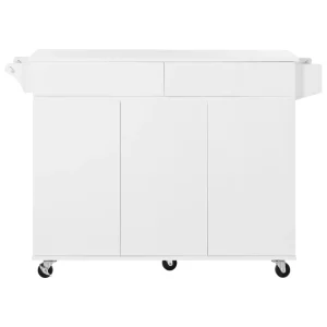 SINOFURN White Mdf Base with Mdf Wood Top Rolling Kitchen Island (27.6-in x 53.2-in x 36.3-in)