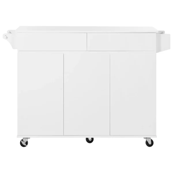 SINOFURN White Mdf Base with Mdf Wood Top Rolling Kitchen Island (27.6-in x 53.2-in x 36.3-in)
