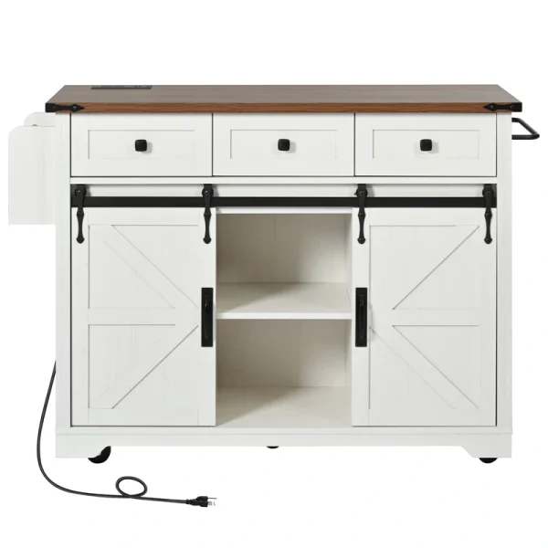 SINOFURN White Mdf Base with Mdf Wood Top Rolling Kitchen Island (28.8-in x 53.8-in x 36.5-in)