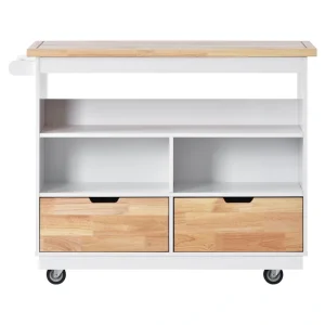 SINOFURN White Mdf Base with Wood Top Rolling Kitchen Cart (21.7-in x 43.3-in x 35.6-in)