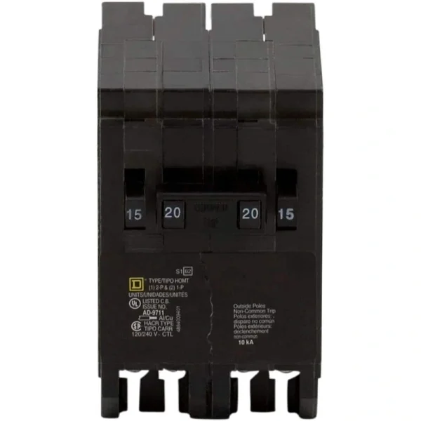 Square D Homeline 2-15 Amp Single-Pole 1-20 Amp 2-Pole Quad Tandem Circuit Breaker