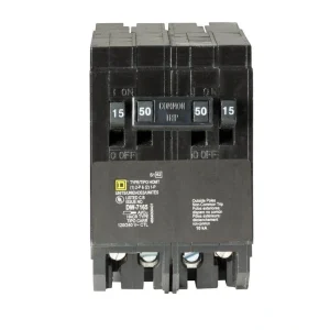 Square D Homeline (2) 15 Amp Single-Pole (1) 50 Amp 2-Pole Quad Tandem Circuit Breaker
