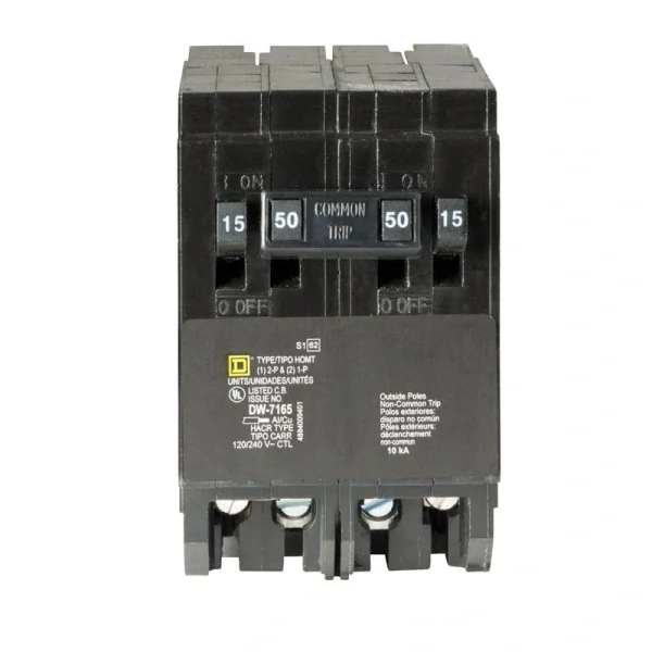Square D Homeline (2) 15 Amp Single-Pole (1) 50 Amp 2-Pole Quad Tandem Circuit Breaker