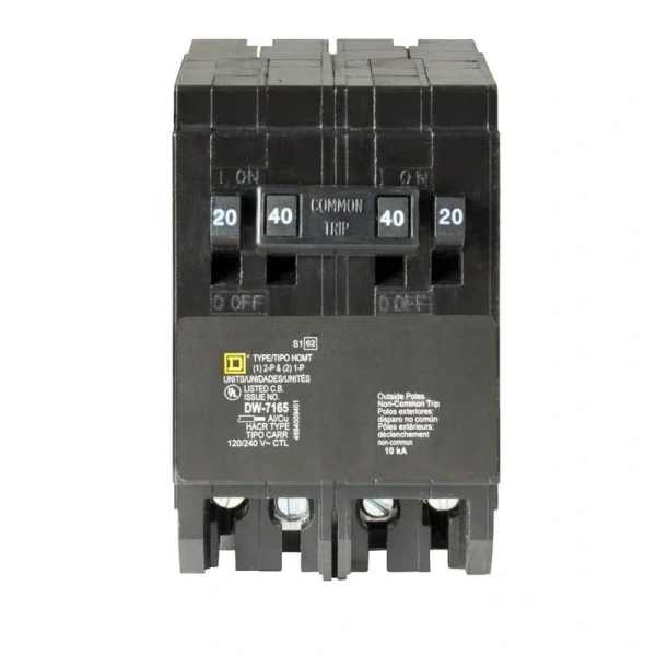 Square D Homeline (2) 20 Amp Single-Pole (1) 40 Amp 2-Pole Quad Tandem Circuit Breaker