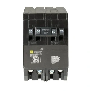 Square D Homeline 2-20 Amp Single-Pole 1-50 Amp 2-Pole Quad Tandem Circuit Breaker