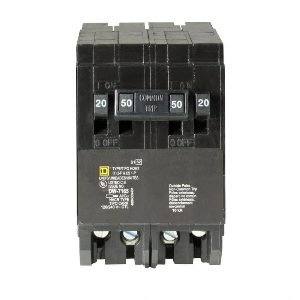 Square D Homeline 2-20 Amp Single-Pole 1-50 Amp 2-Pole Quad Tandem Circuit Breaker