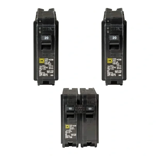 Square D Homeline 2-20 Amp Single-Pole and 1-50 Amp 2-Pole Circuit Breakers (3-pack)