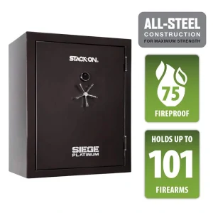 STACK-ON Siege Platinum 101-Gun Fire and Water Resistant Safe, Electronic and Biometric Lock, Black Cherry, Gun Safe