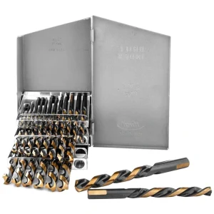 STARK USA Heavy-Duty High Speed Steel Drill Bit Set Black Gold Finish HSS 135 Split Jobber Length (21-Pieces)