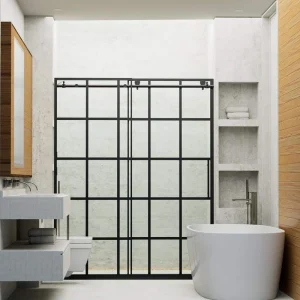 Staykiwi 60 in. W x 76 in. H Sliding Semi-Frameless Shower Door in Matte Black Finish with Patterned Glass