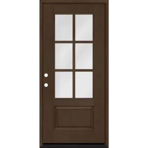 Steves & Sons Regency 36 in. x 80 in. 3/4-6 Lite Clear Glass RHIS Hickory Stain Mahogany Fiberglass Prehung Front Door