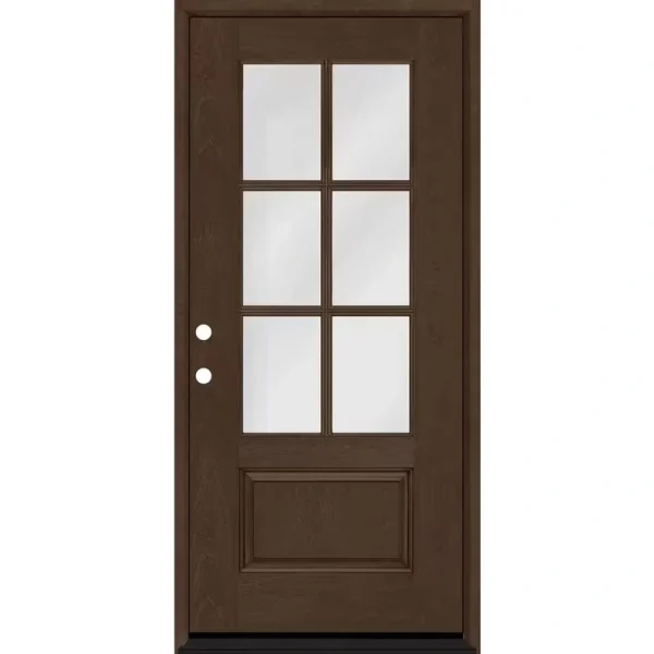 Steves & Sons Regency 36 in. x 80 in. 3/4-6 Lite Clear Glass RHIS Hickory Stain Mahogany Fiberglass Prehung Front Door