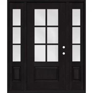 Steves & Sons Regency 64 in. x 80 in. 3/4-6 Lite Clear Glass LH Onyx Stain Mahogany Fiberglass Prehung Front Door w/Dbl 12in.SL